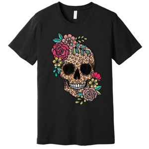 Loves Skull Flower Leopard Cheetah Skull Premium T-Shirt