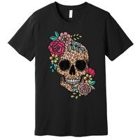 Loves Skull Flower Leopard Cheetah Skull Premium T-Shirt