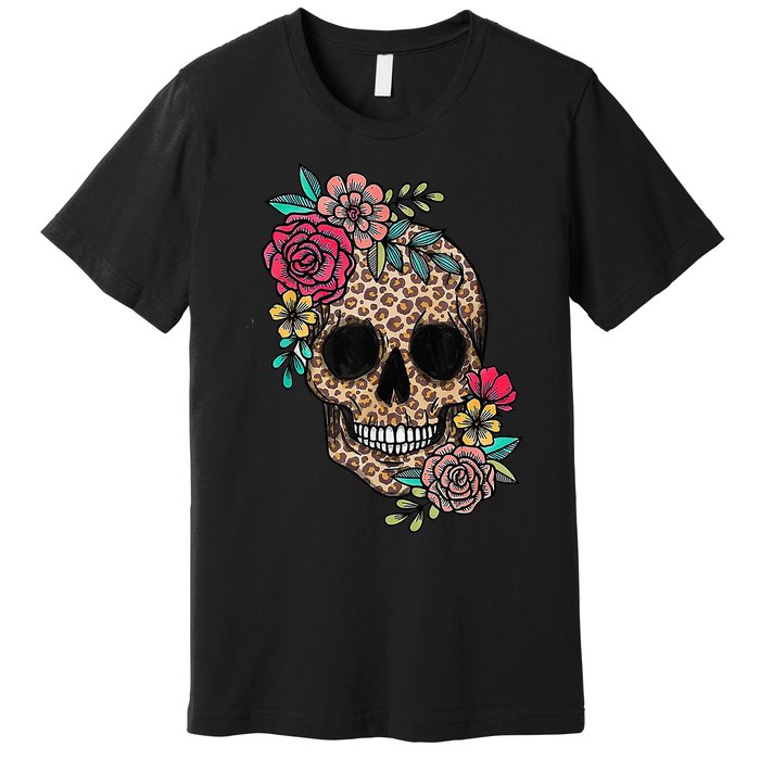 Loves Skull Flower Leopard Cheetah Skull Premium T-Shirt