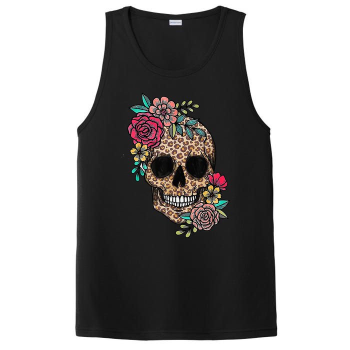 Loves Skull Flower Leopard Cheetah Skull PosiCharge Competitor Tank