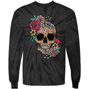 Loves Skull Flower Leopard Cheetah Skull Tie-Dye Long Sleeve Shirt