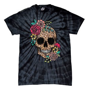 Loves Skull Flower Leopard Cheetah Skull Tie-Dye T-Shirt