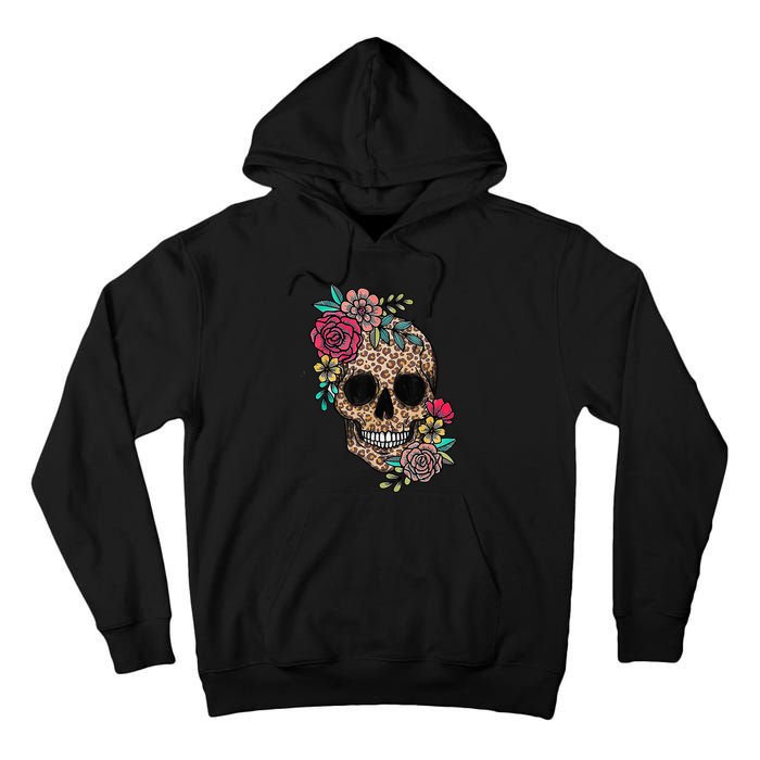 Loves Skull Flower Leopard Cheetah Skull Tall Hoodie