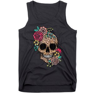 Loves Skull Flower Leopard Cheetah Skull Tank Top