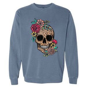 Loves Skull Flower Leopard Cheetah Skull Garment-Dyed Sweatshirt