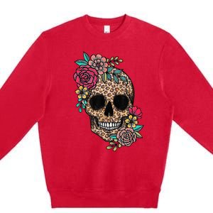 Loves Skull Flower Leopard Cheetah Skull Premium Crewneck Sweatshirt