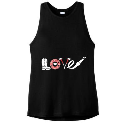 Love Support Firefighters Logo Ladies PosiCharge Tri-Blend Wicking Tank