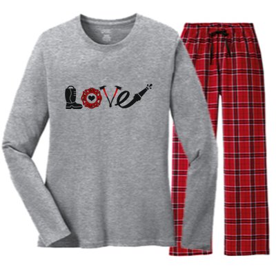 Love Support Firefighters Logo Women's Long Sleeve Flannel Pajama Set 