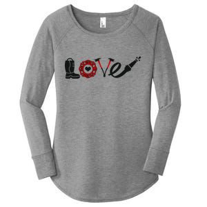 Love Support Firefighters Logo Women's Perfect Tri Tunic Long Sleeve Shirt