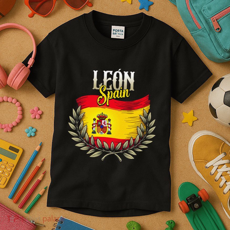 Leon Spain Flag Spanish City Leon Vacation Travel Kids T-Shirt