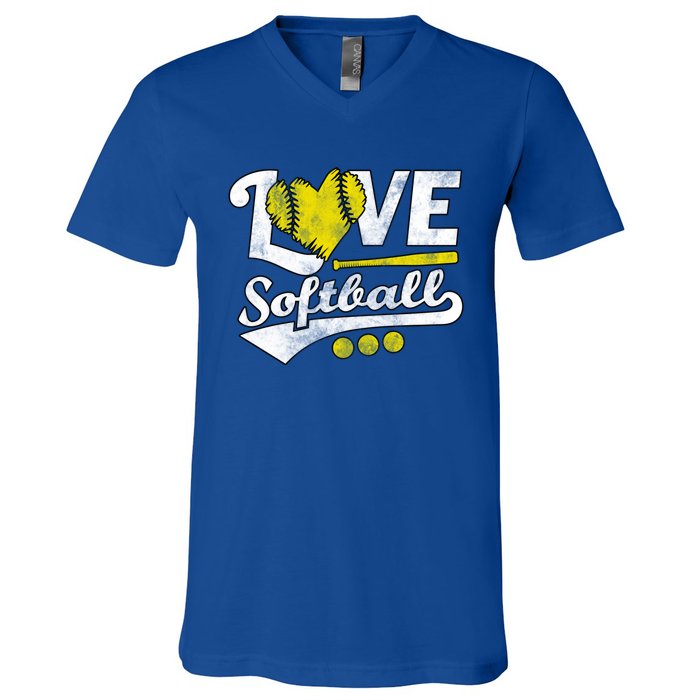 Love Softball For N And Cute Softball Lovers Meaningful Gift V-Neck T-Shirt