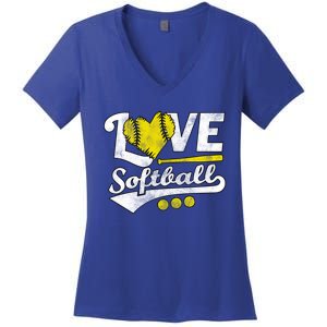 Love Softball For N And Cute Softball Lovers Meaningful Gift Women's V-Neck T-Shirt