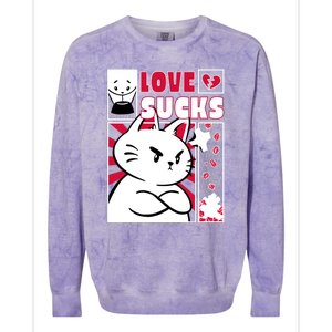 Love Sucks Funny Valentine's Day Angry Cat Meow Colorblast Crewneck Sweatshirt