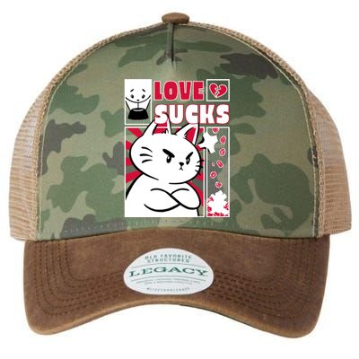 Love Sucks Funny Valentine's Day Angry Cat Meow Legacy Tie Dye Trucker Hat