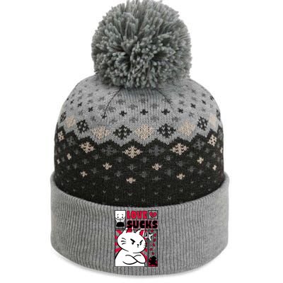 Love Sucks Funny Valentine's Day Angry Cat Meow The Baniff Cuffed Pom Beanie