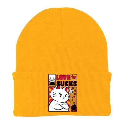 Love Sucks Funny Valentine's Day Angry Cat Meow Knit Cap Winter Beanie