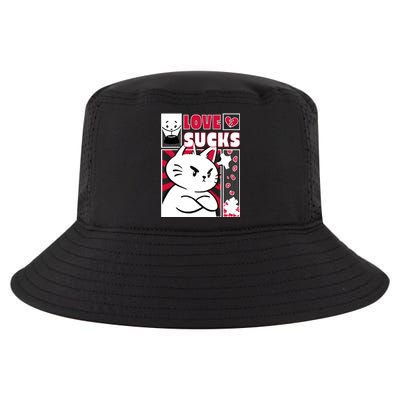 Love Sucks Funny Valentine's Day Angry Cat Meow Cool Comfort Performance Bucket Hat