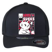 Love Sucks Funny Valentine's Day Angry Cat Meow Flexfit Unipanel Trucker Cap