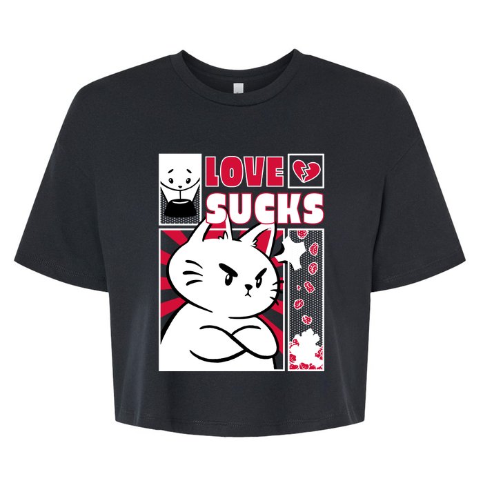 Love Sucks Funny Valentine's Day Angry Cat Meow Bella+Canvas Jersey Crop Tee