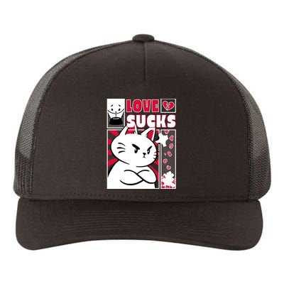 Love Sucks Funny Valentine's Day Angry Cat Meow Yupoong Adult 5-Panel Trucker Hat