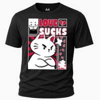 Love Sucks Funny Valentine's Day Angry Cat Meow Cooling Performance Crew T-Shirt