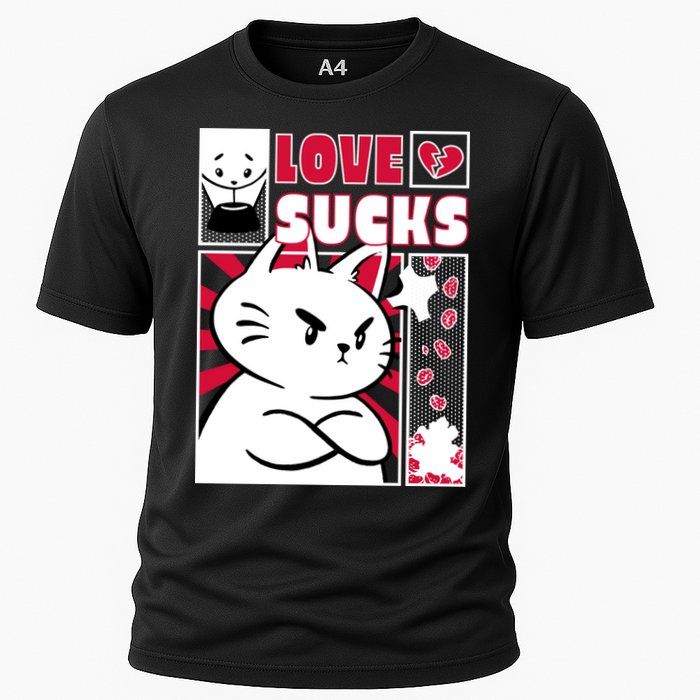 Love Sucks Funny Valentine's Day Angry Cat Meow Cooling Performance Crew T-Shirt