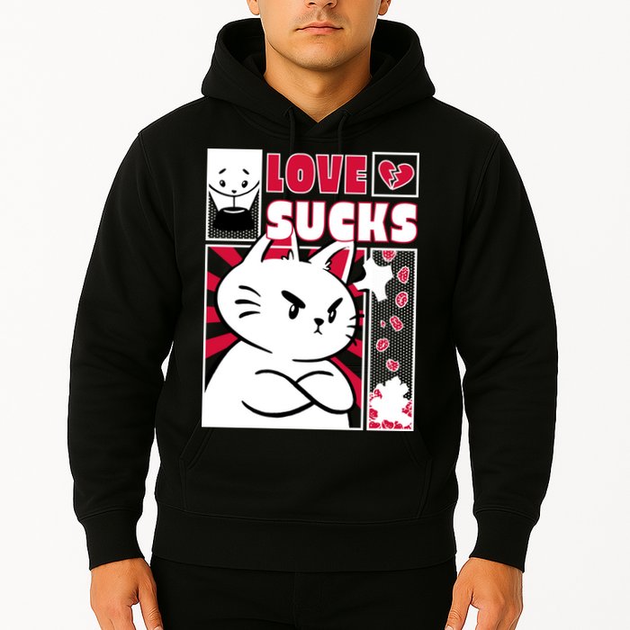 Love Sucks Funny Valentine's Day Angry Cat Meow Hoodie