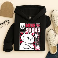 Love Sucks Funny Valentine's Day Angry Cat Meow Hoodie