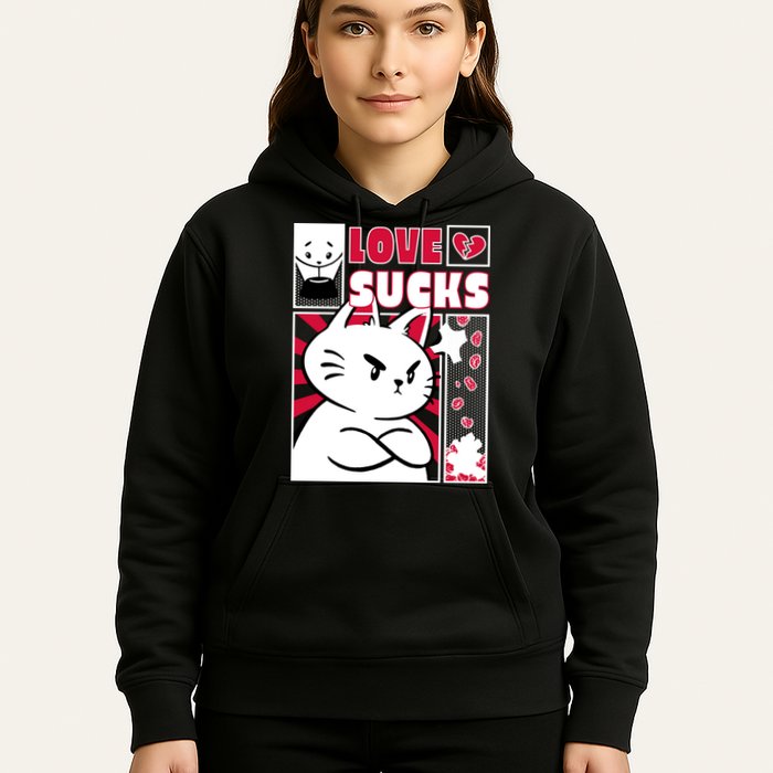 Love Sucks Funny Valentine's Day Angry Cat Meow Hoodie