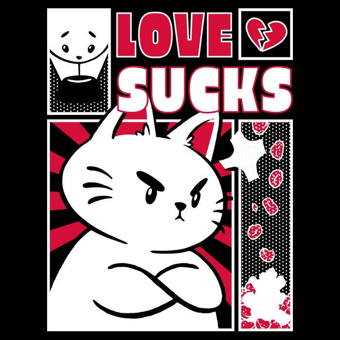 Love Sucks Funny Valentine's Day Angry Cat Meow Hoodie