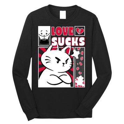 Love Sucks Funny Valentine's Day Angry Cat Meow Long Sleeve Shirt
