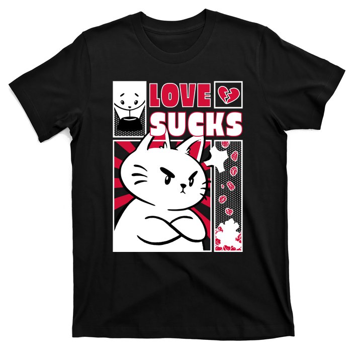 Love Sucks Funny Valentine's Day Angry Cat Meow T-Shirt