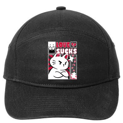 Love Sucks Funny Valentine's Day Angry Cat Meow 7-Panel Snapback Hat