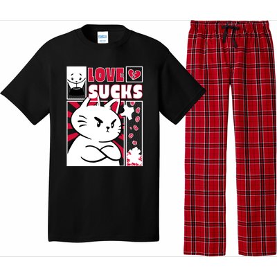 Love Sucks Funny Valentine's Day Angry Cat Meow Pajama Set