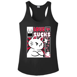 Love Sucks Funny Valentine's Day Angry Cat Meow Ladies PosiCharge Competitor Racerback Tank