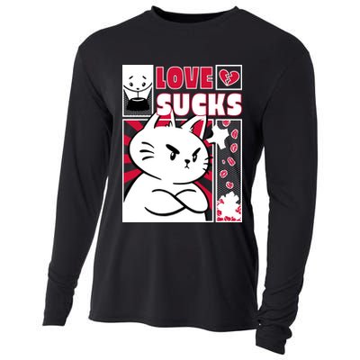 Love Sucks Funny Valentine's Day Angry Cat Meow Cooling Performance Long Sleeve Crew