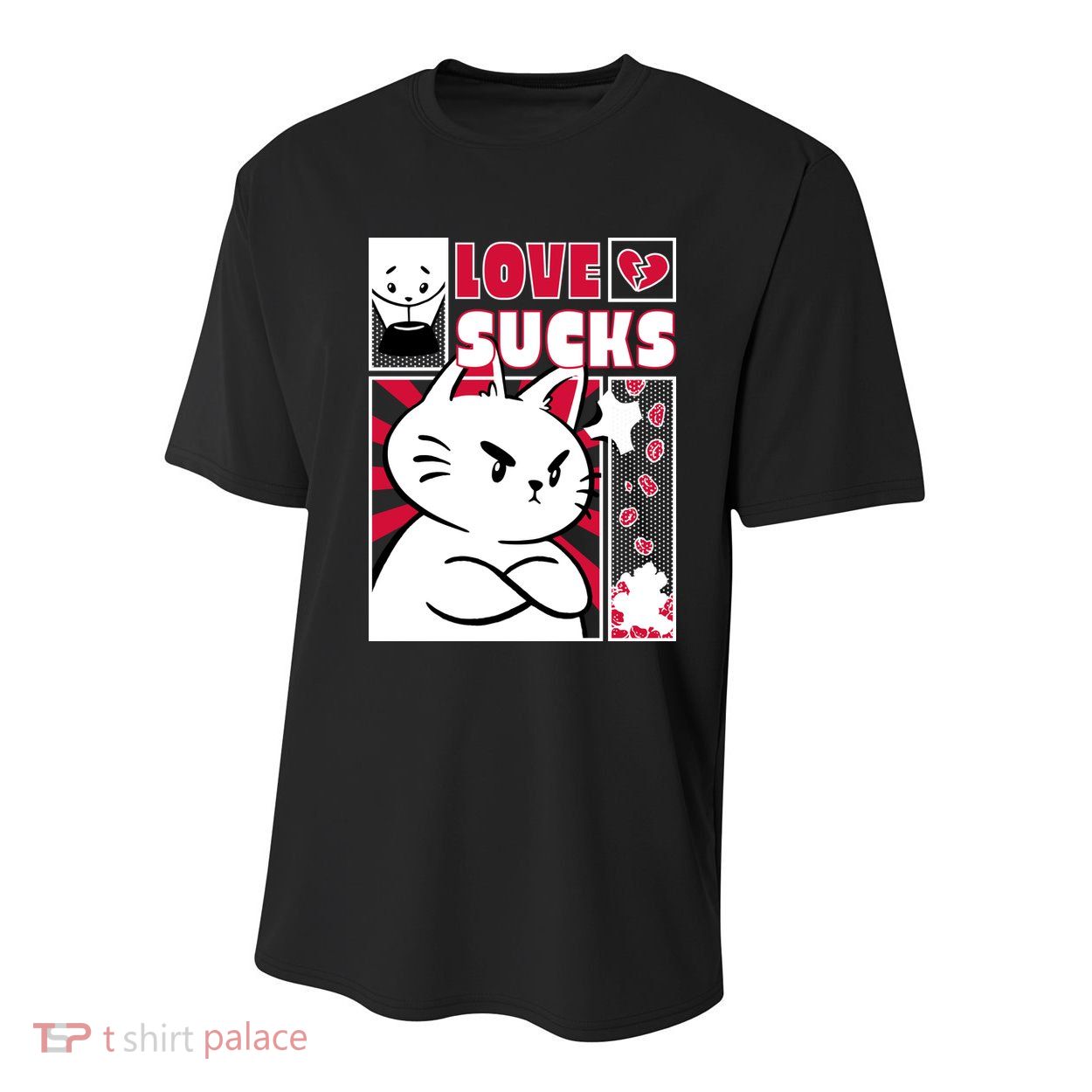 Love Sucks Funny Valentine's Day Angry Cat Meow Youth Performance Sprint T-Shirt