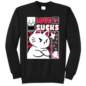 Love Sucks Funny Valentine's Day Angry Cat Meow Tall Sweatshirt