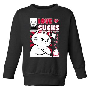 Love Sucks Funny Valentine's Day Angry Cat Meow Toddler Sweatshirt