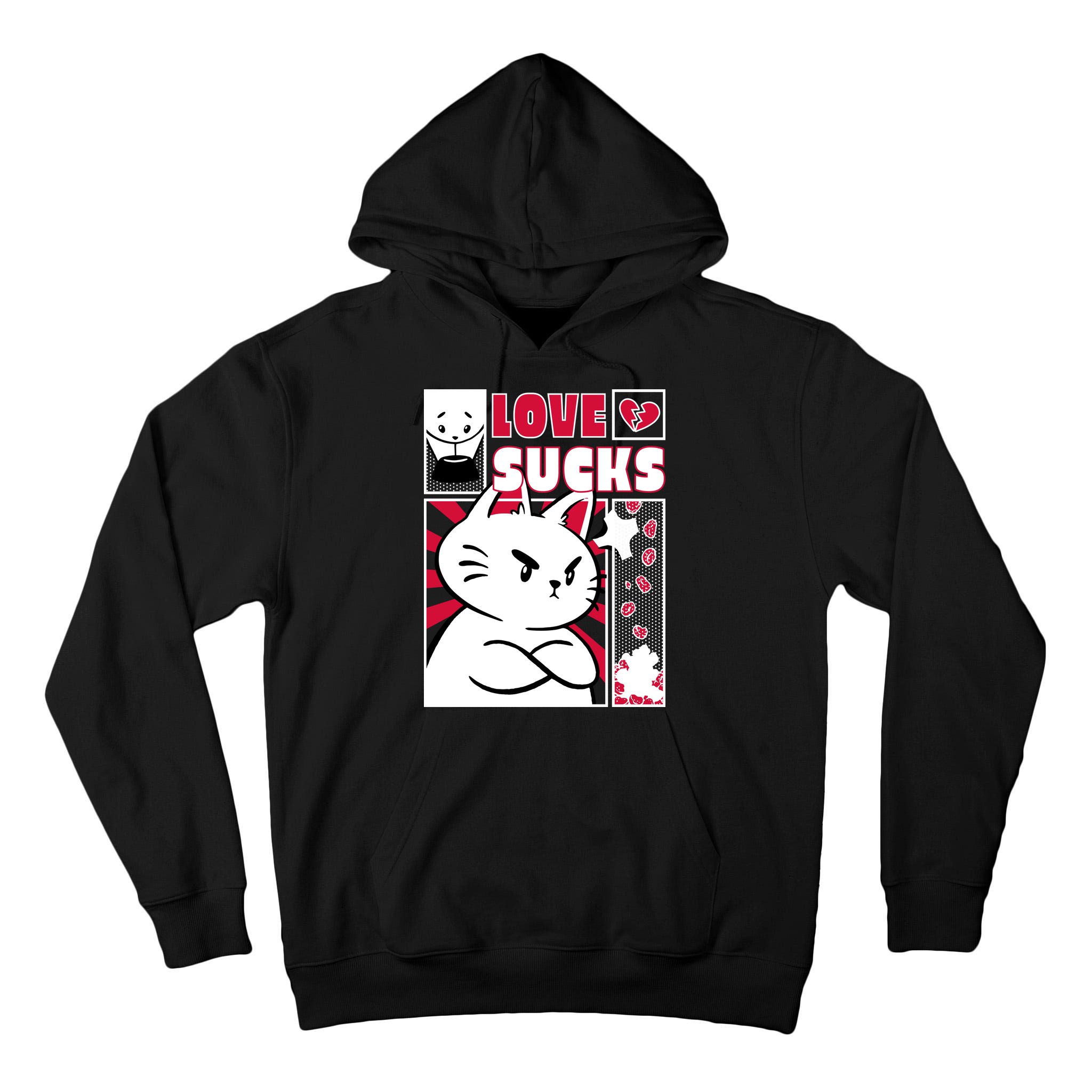 Love Sucks Funny Valentine's Day Angry Cat Meow Tall Hoodie