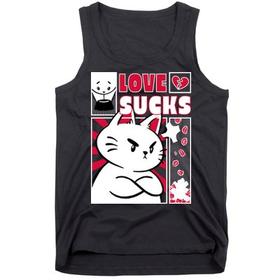 Love Sucks Funny Valentine's Day Angry Cat Meow Tank Top