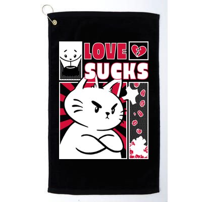 Love Sucks Funny Valentine's Day Angry Cat Meow Golf Towel
