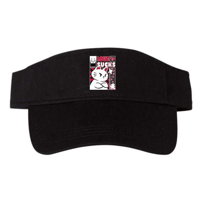 Love Sucks Funny Valentine's Day Angry Cat Meow Valucap Bio-Washed Visor