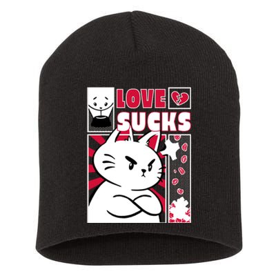 Love Sucks Funny Valentine's Day Angry Cat Meow Short Acrylic Beanie