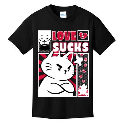 Love Sucks Funny Valentine's Day Angry Cat Meow Kids T-Shirt