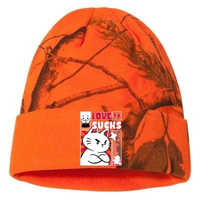 Love Sucks Funny Valentine's Day Angry Cat Meow Kati Licensed 12" Camo Beanie