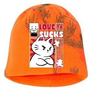 Love Sucks Funny Valentine's Day Angry Cat Meow Kati - Camo Knit Beanie