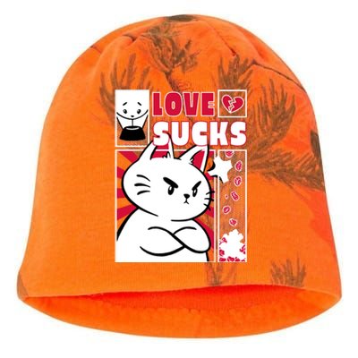 Love Sucks Funny Valentine's Day Angry Cat Meow Kati - Camo Knit Beanie