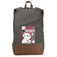Love Sucks Funny Valentine's Day Angry Cat Meow Cotton Canvas Backpack