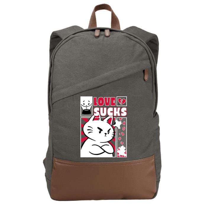 Love Sucks Funny Valentine's Day Angry Cat Meow Cotton Canvas Backpack